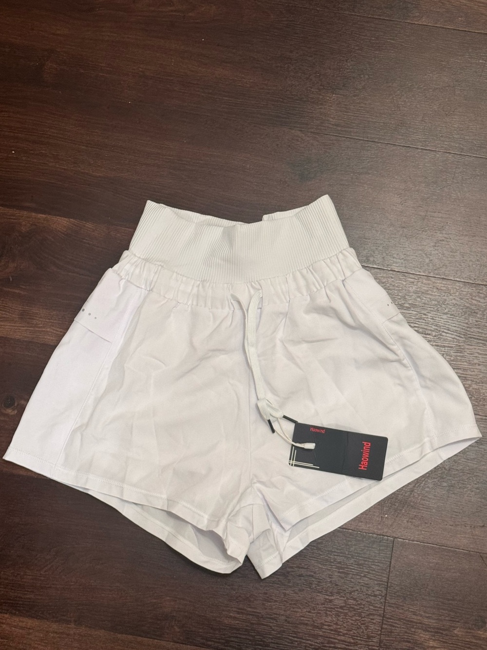 Amazon White High-Waist Ribbed-Waist Drawstring Women's Shorts
